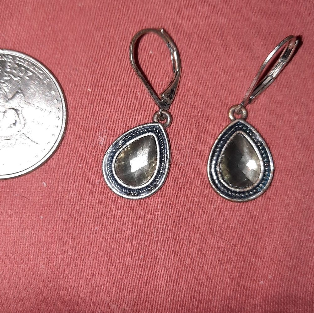 Dangly silvertone faceted stone earrings